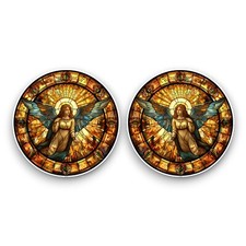 2x Small Religious Angel Stained Glass Window Design Opaque Vinyl Sticker Decals