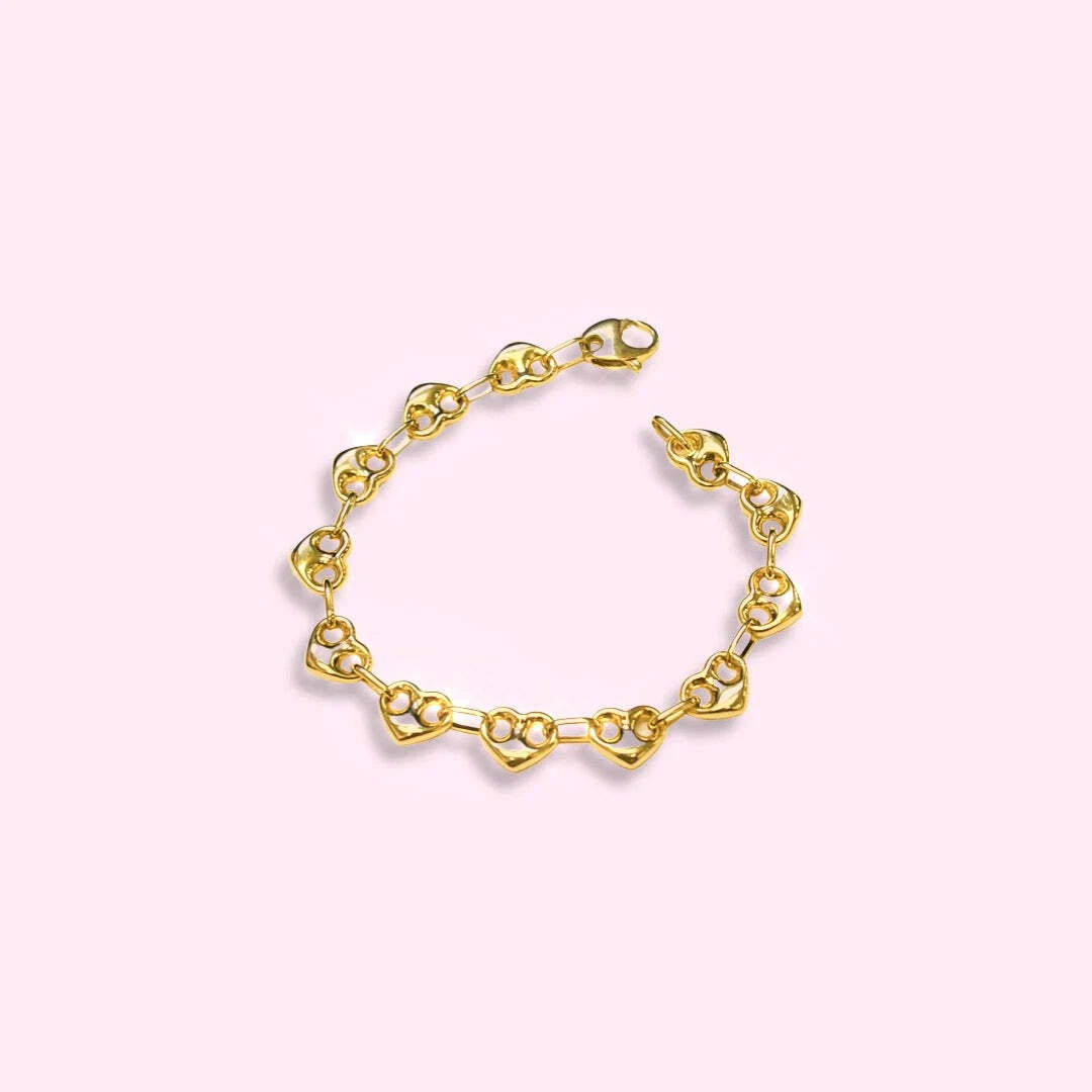 Solid 10K Yellow Gold Wide Heart Gucci Link Bracelet 8.25 eBay