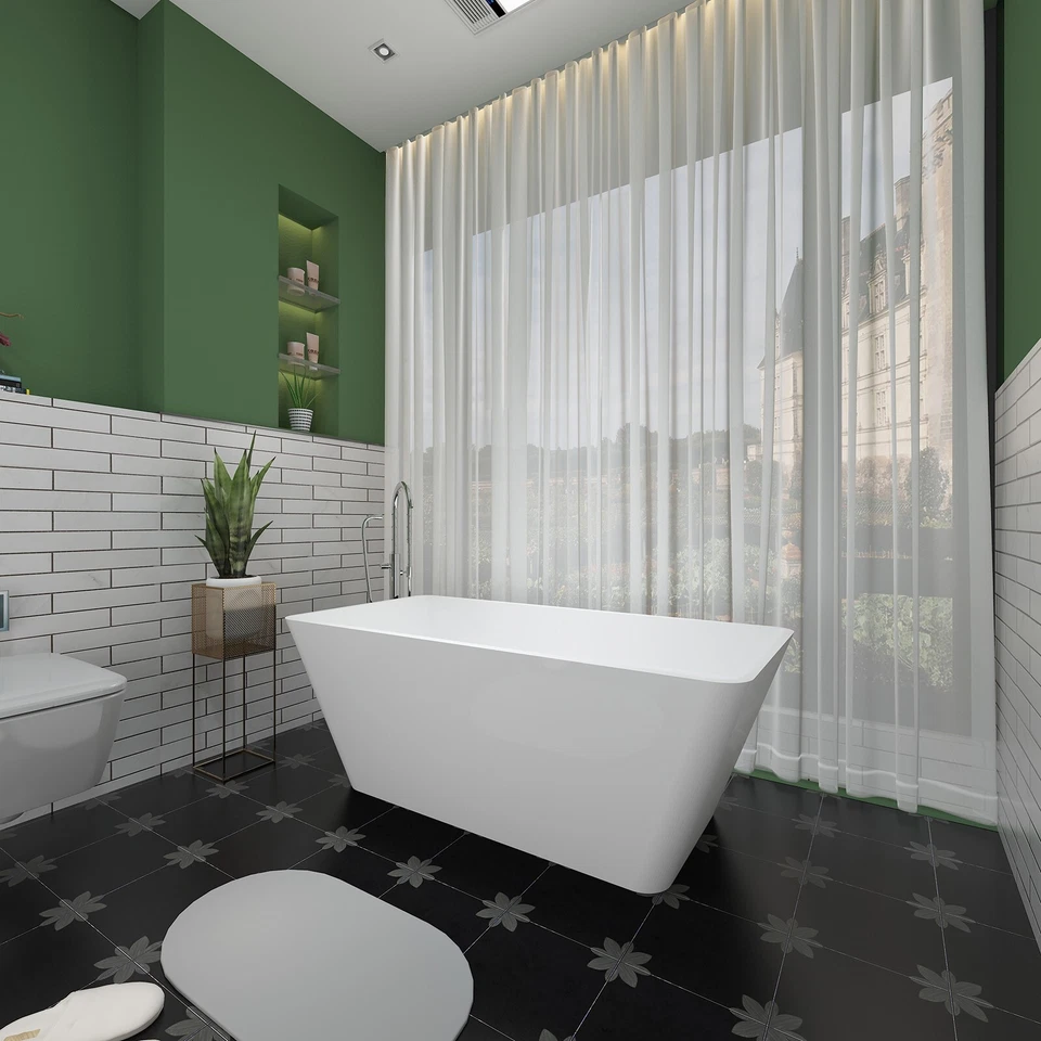 59/67" Acrylic Freestanding Bathtub Contemporary rectangular shape Soaking Tub - Image 2 of 4