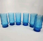 Vintage Anchor Hocking Laser Blue Tumbler Glasses Set 6 Rainflower