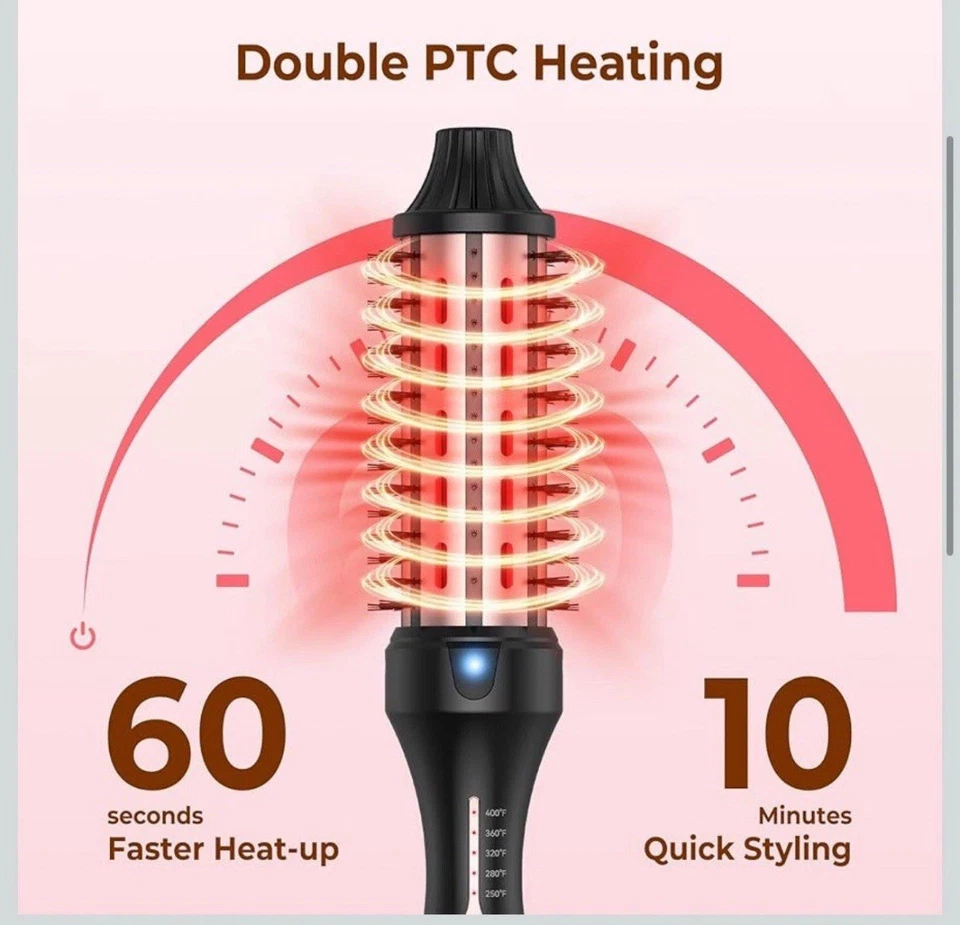 Inflated Hair Hot Brush Comb 38mm Fast Heating Red Light Therapy Natural Curls - Image 2 of 4