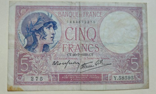 5 FRANCS 1933 - 1940 violet billet france - Foto 12 di 15