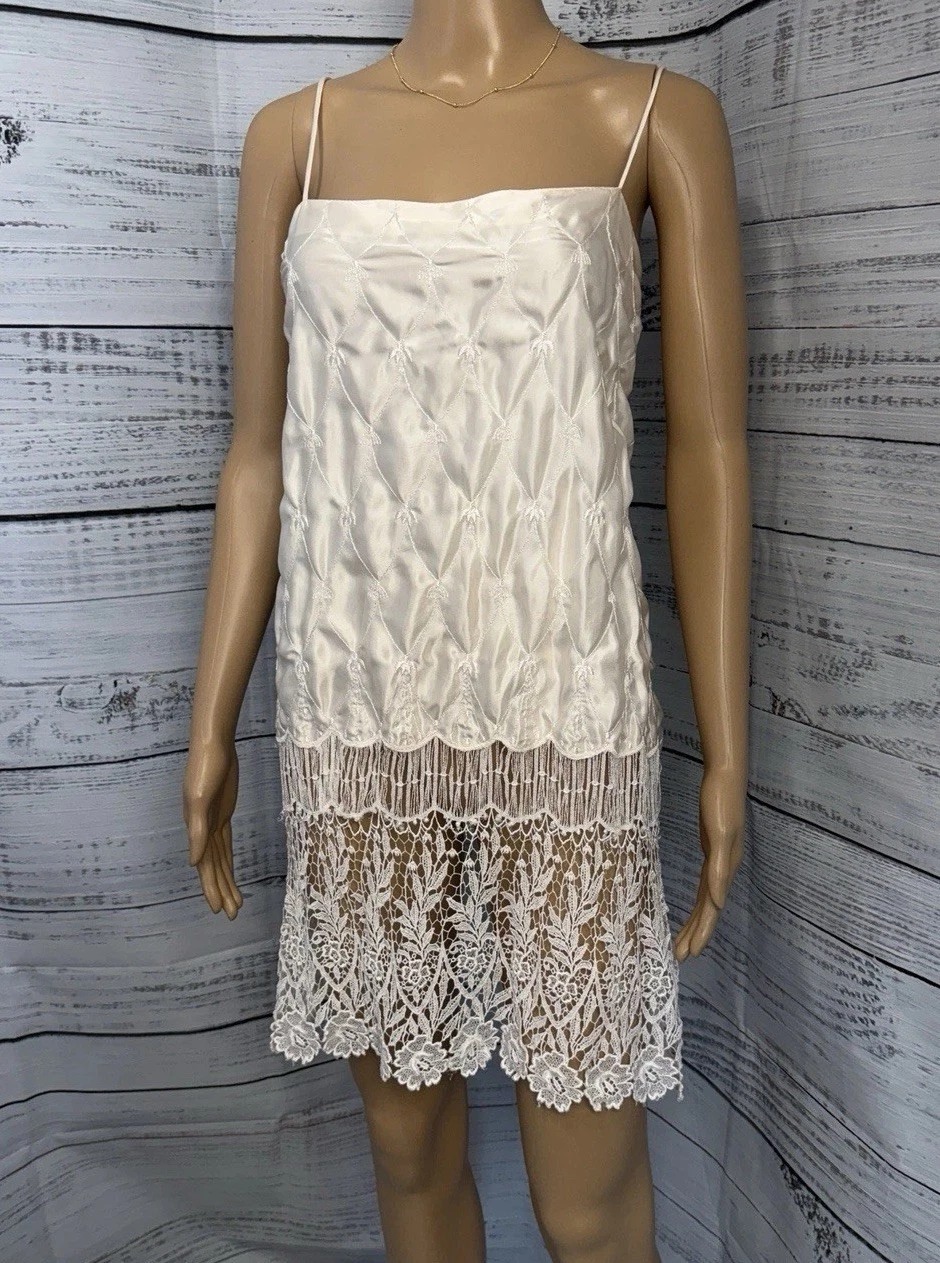 UNDERCOVER Abito slip vintage raro Victoria’s Secret avorio raso L flapper ragazza anni 90 lingerie