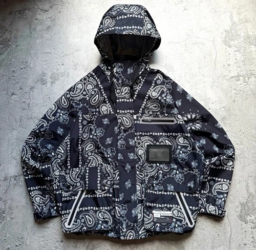 MIHARAYASUHIRO mens paisley hooded nylon windbreaker black white m - product listing photo