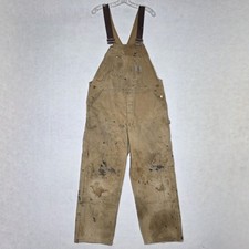 VTG Carhartt R02 Distressed Bib Overalls Brown Double Knee Insulated Workwear