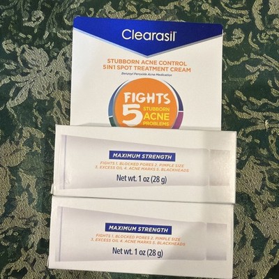 2x Clearasil Stubborn Acne Control 5in1 Spot Treatment Cream 1 oz New exp 12/26