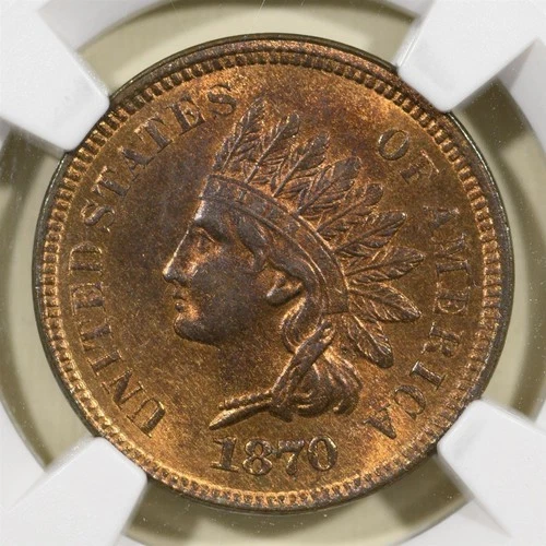 1870 Indian Head Cent Penny 1C NGC MS64RB (MS64 RB) Red Brown