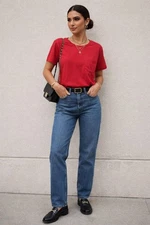 Everlane Women's Box Cut Pocket Tee In Essential Cotton Red Sz M Elevated Basic