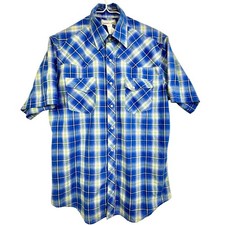 Wrangler Wrancher Blue Green Plaid Western Pearl Snap Shirt MTW1368 Medium