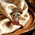 Vintage Halloween Skull Brooch Gold Crystal Rhinestone Gothic Pin Jewelry Gift