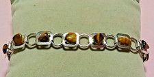 348 - Armband Versilbert Länge 19cm Breite 10mm mit Tigerauge Kissen 70er Jahre 