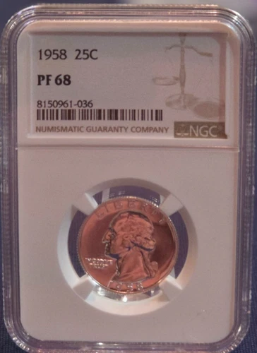 1958 WASHINGTON QUARTER 25 CENT NGC GRADED PF68 Awesome Coin !!
