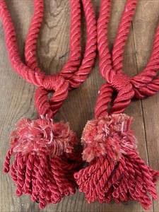 2 Vintage Large Red Curtain Tassels 16” W/ Twisted Rope & 3” Tassel Imperfect