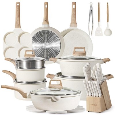 CAROTE ICE 35pc Nonstick Pots & Pans Set - White Granite Induction Cookware