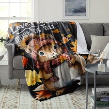 Glamorous Cartoon Squirrel Autumn Leaves Flannel Throw Blanket - Soft, Cozy Th