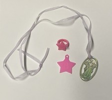 Lot of Vtg BARBIE Children  s Pink Star Ring  Pendant, Crystal Barbie Necklace
