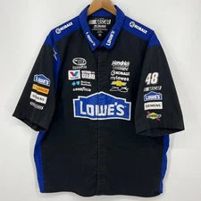JH Design NASCAR Short Sleeve Button Shirt Men's 2XL Black Blue Lowe's Racing