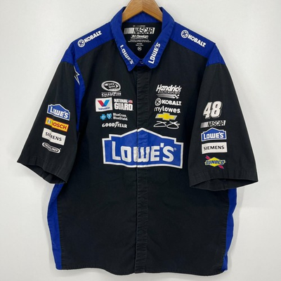 #ad #ad JH Design NASCAR Short Sleeve Button Shirt Men#x27;s 2XL Black Blue Lowe#x27;s Racing $22.45