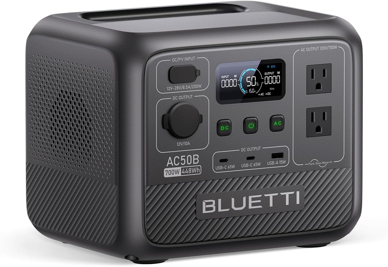 Bluetti Ac50B Portable Power Station, 448Wh Solar Generator New 700W Ac Outlets