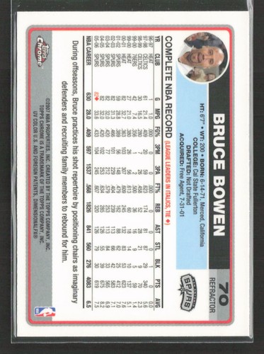 Bruce Bowen 2006-07 Topps Chrome #70 Refractors San Antonio Spurs - Picture 2 of 2