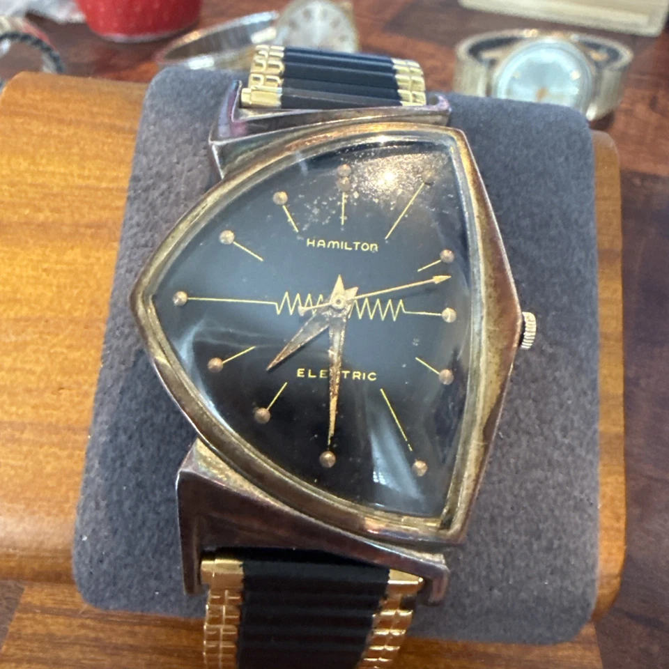 Vintage Hamilton Ventura 10K Gold Filled Black Dial Good Condition Not Running - image 2 of 4
