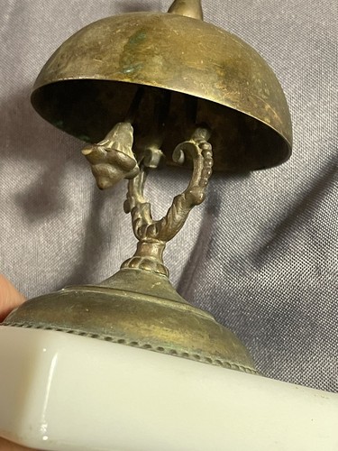 Antique Victorian Ornate Service Bellhop Front Desk Bell w/ Milk Glass Base - Picture 10 of 12