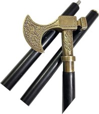 Brass Antique Viking Axe Handle Wooden Walking Stick Cane Handmade Gift for Men