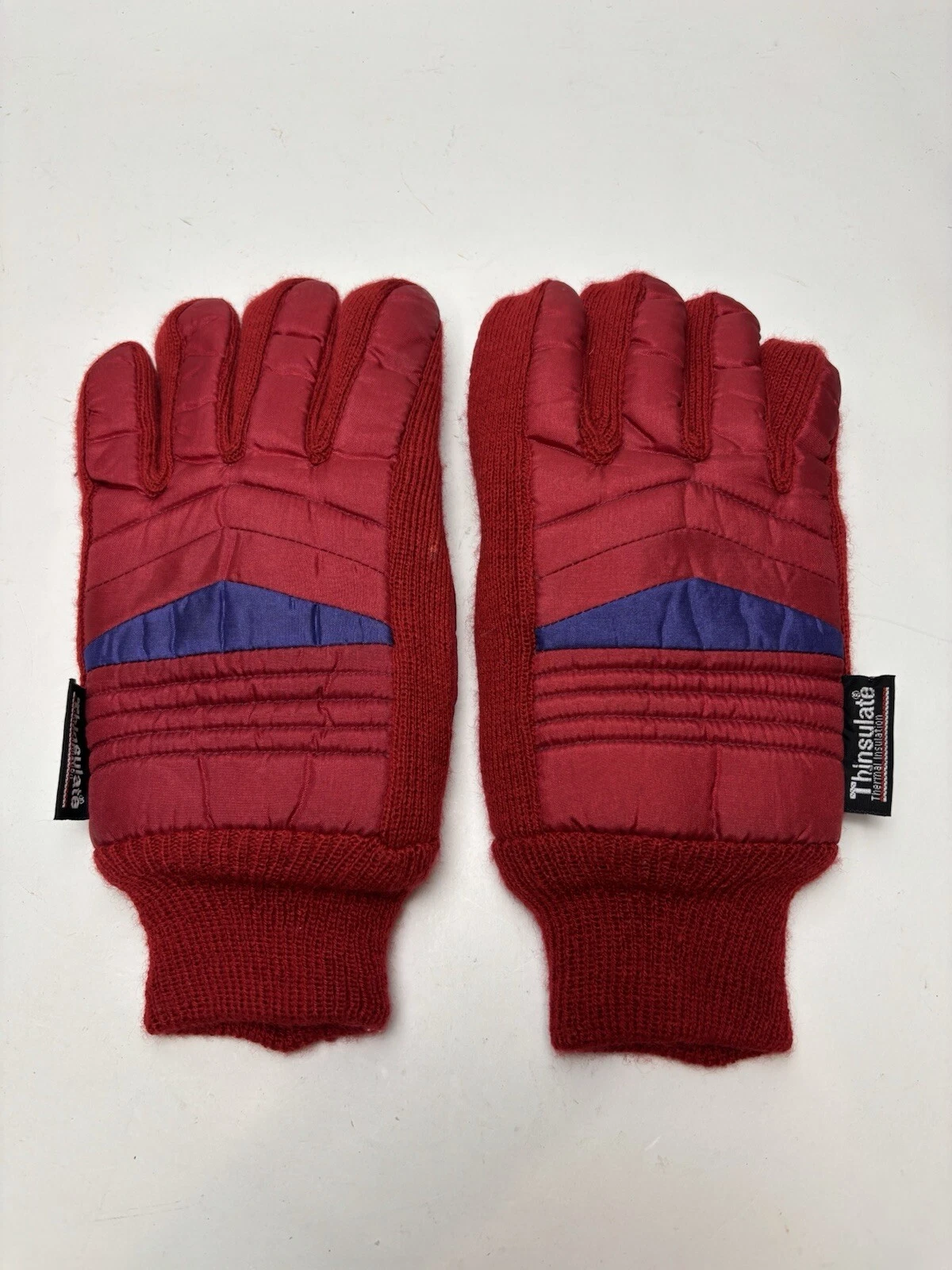 Vtg 80s 90s Thinsulate Winter Ski Skiing Snowmobile Blue /red Gloves L