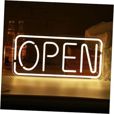Open Neon Sign for Business Wall Decor LED Light Up Warm White - Store Signs