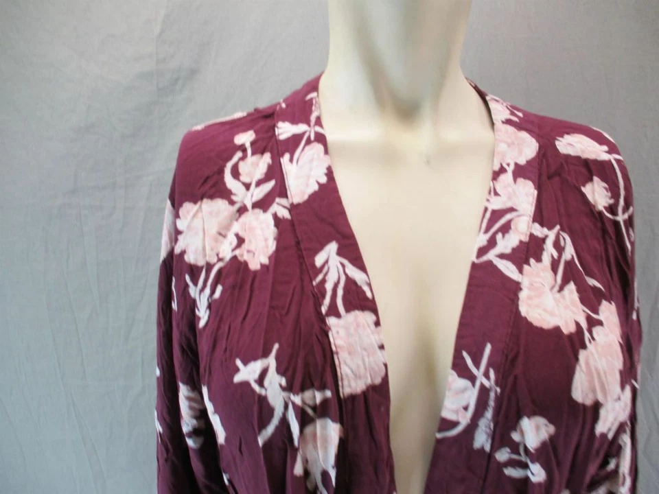 Shimera Size S Womens Purple Floral 3/4 Sleeve Rayon Knee Length Robe 6Y148 - Image 2 of 4