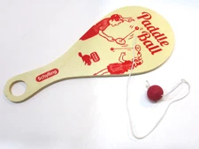 New Vintage 1990s Schylling Real World Wood Paddle Red Rubber Band Ball Game Toy