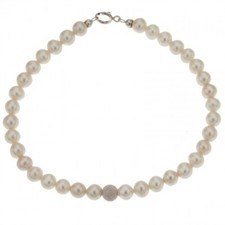 Bracciale Perle Naturali acqua dolce applicazione in Oro bianco 18 KT Diamantata