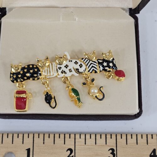 Broche prendedor de queso Morgan Taylor tono dorado 5 gatos ratones joyería de moda 2,5" con caja - Imagen 15 de 18