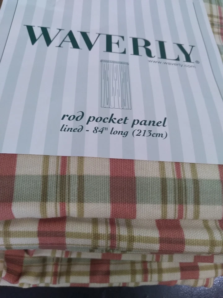 Cortina Waverly 1- Panel Forrada 84" Largo Cuadros Multicolor Rojo Verde Beige  Foto 3 de 4
