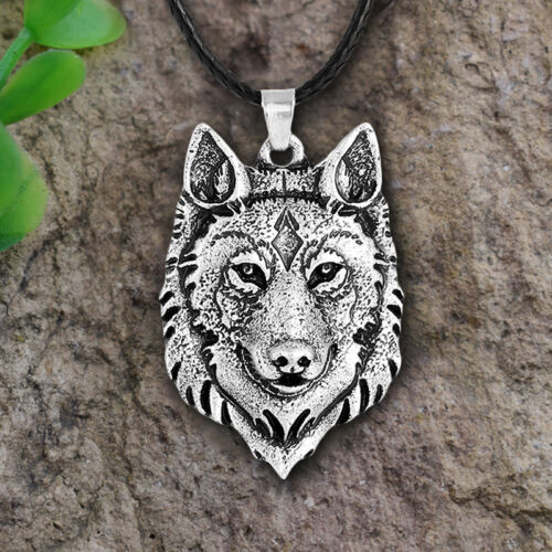 Tibetan Silber Wolf Kopf Anhänger Halskette Amulett Tier Wikinger Männer