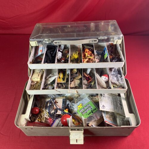 Grandpas 1960-70's Vintage PLANO 1500 3 Tray Tackle Box W/All Kinds Of Lures!