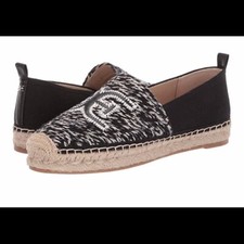 Sam Edelman Womens Khloe 4 Espadrille Embroidered LOGO Flats Black White 6.5
