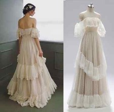 Victorian Wedding Dresses Tiered Zip Ruffle Bridal Gowns Off Shoulder Rustic