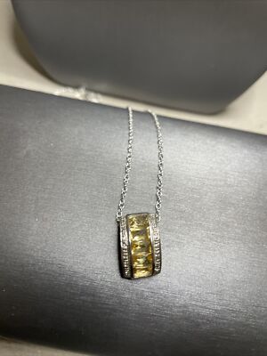 Citrin Baguettes & Diamanten großer Dia Anhänger 925 Sterling Designer Punze