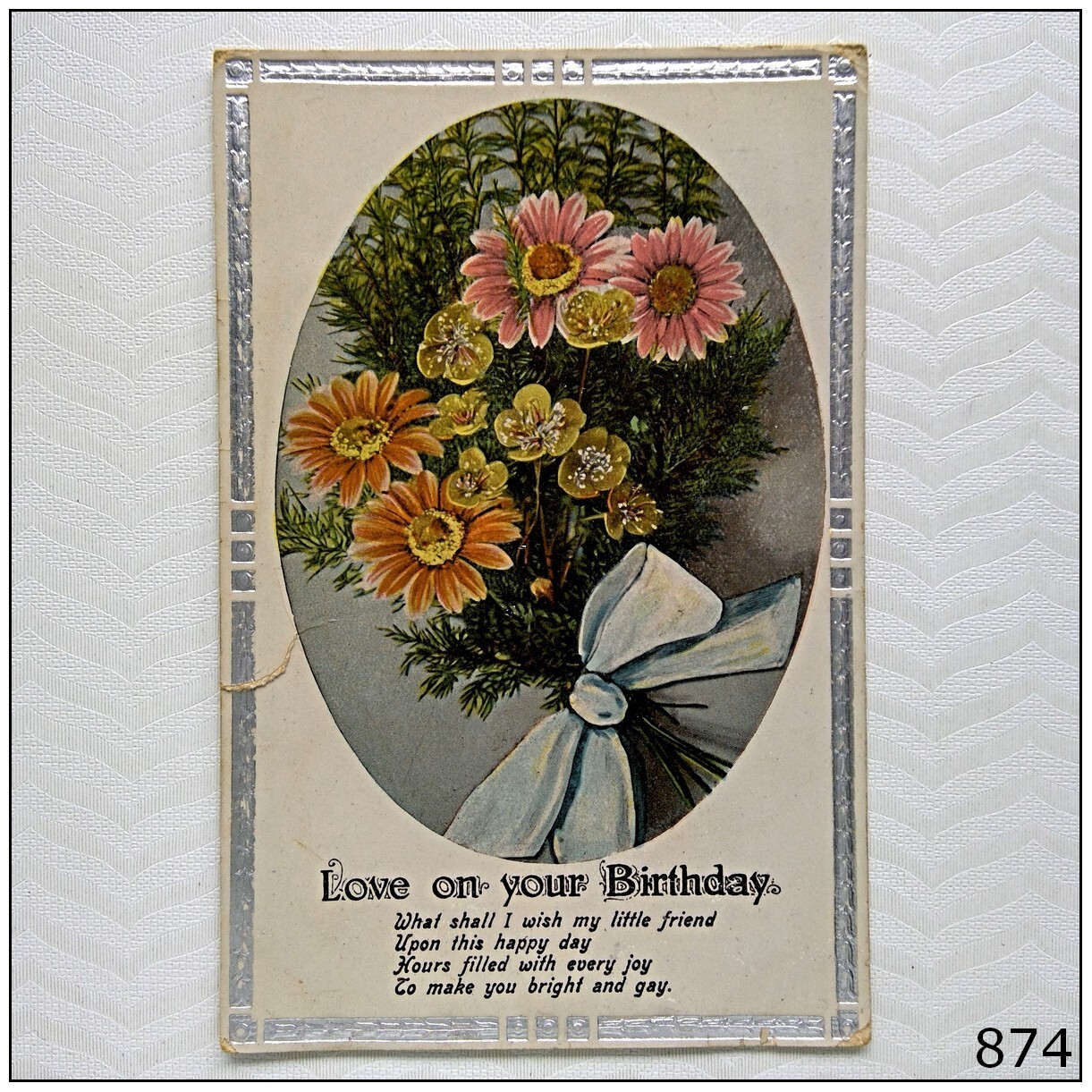 Love on your Birthday Vintage Postcard (P874)