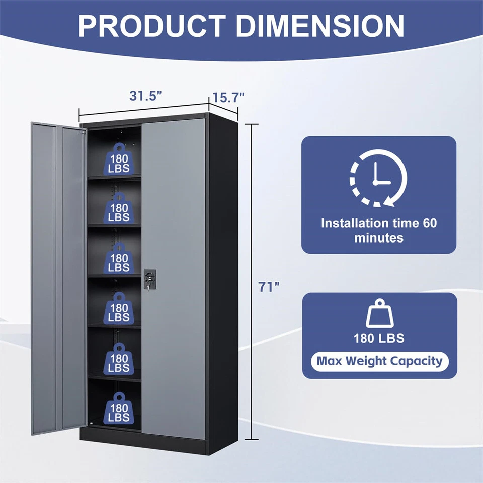 Metal Storage Cabinet with Adjustable Shelves and Locking Doors for Home Garage - Image 2 of 4