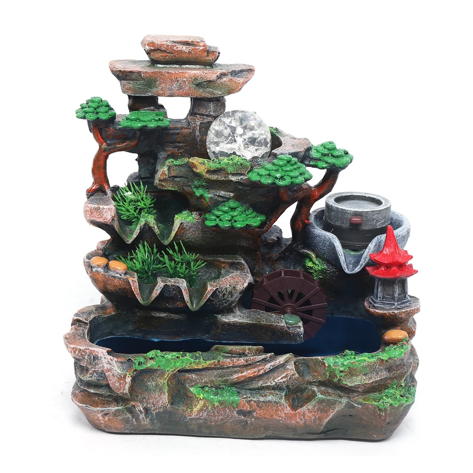 Indoor Water Fountain LED Light Tabletop  Resin Rockery Fengshui Waterfall Decor - Image 4 of 4