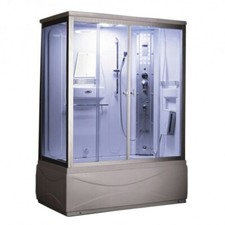 Freestanding Rectangular Steam Shower with Jetted Tub in White