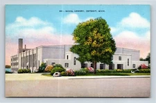 Naval Armory Jefferson Ave Detroit Michigan Linen Postcard EC Kropp Unposted