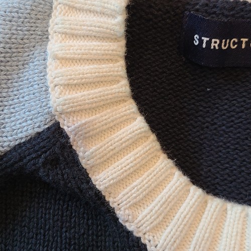 Vintage 90s Structure Men’s Sweater L Blue/Navy White Trim Cotton Knit - Picture 10 of 12