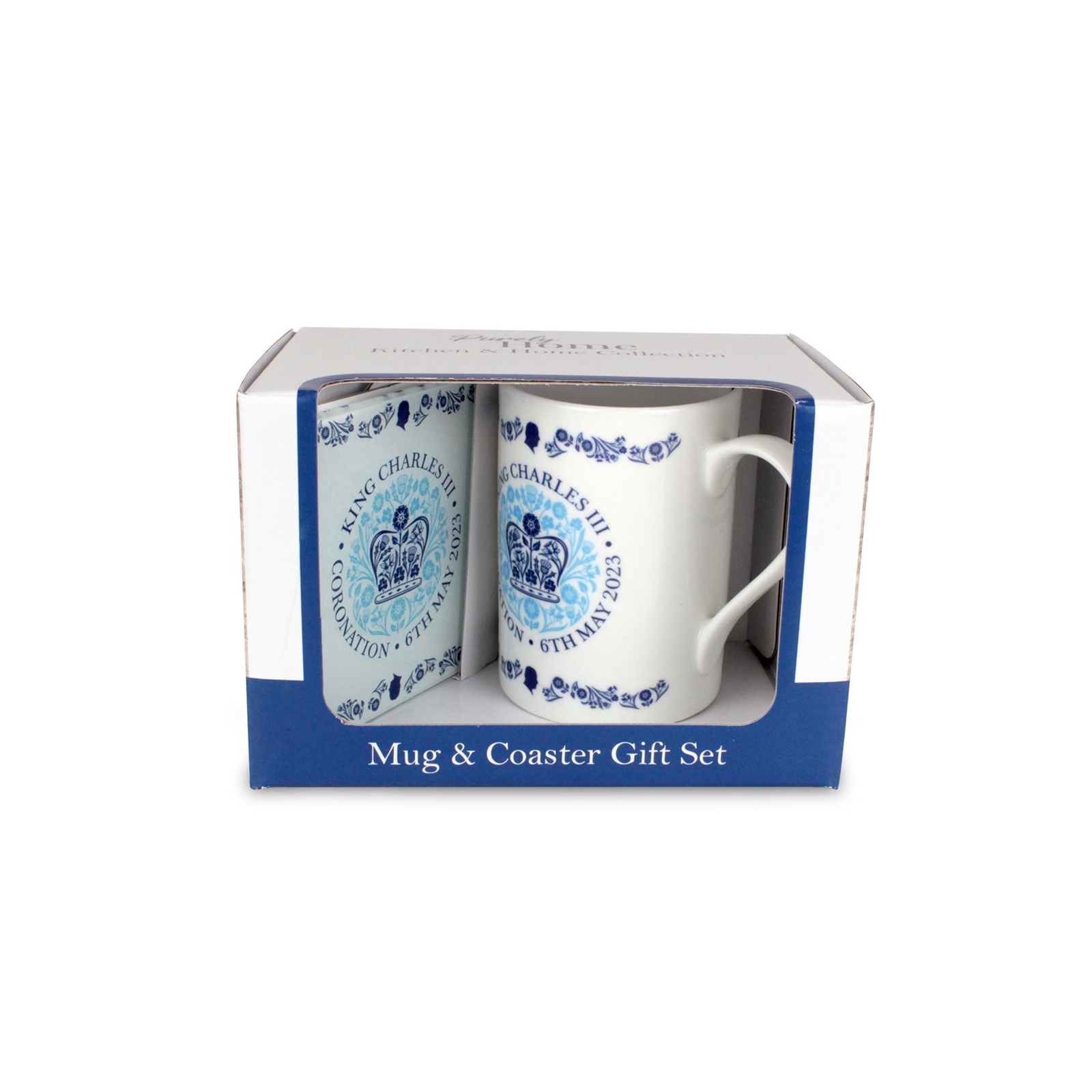 King Charles III Coronation Bone China Mug & Glass Coaster Gift Set - Blue
