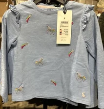 Joules Girls Joya Blue Embroidered Icons Long Sleeved Top Age 4 Years NWT