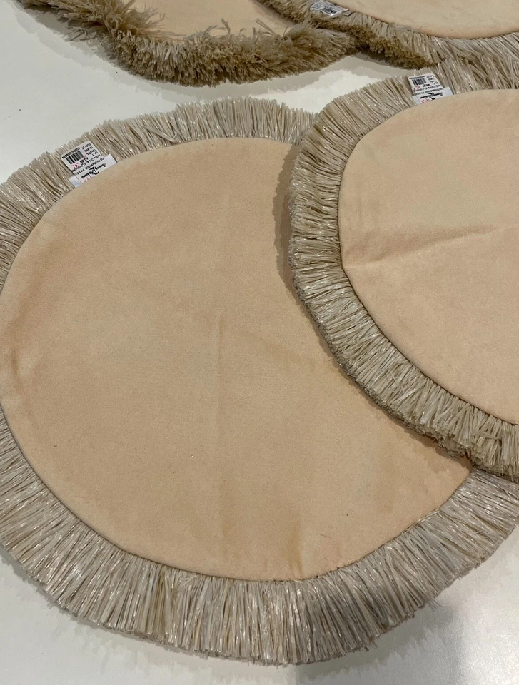 Tommy Bahama Placemats Lot Of 4 Round Orange Beige Fringe Trim Melon & Sun 17” - Image 4 of 4