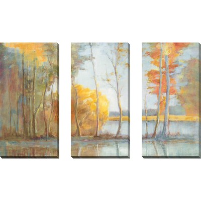 ''Lakeside Reflection'' 3 Piece Set on Canvas