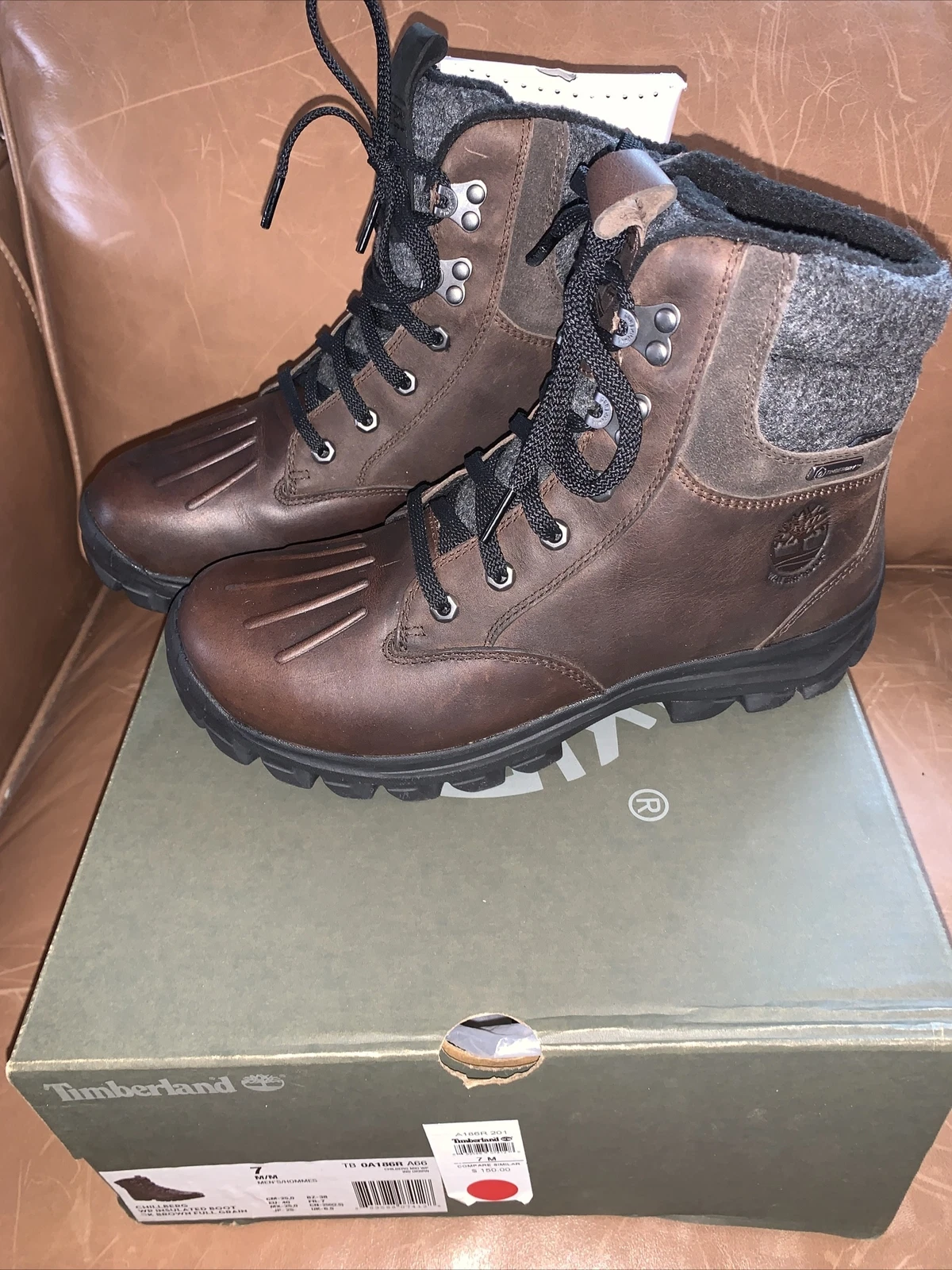 NIB TIMBERLAND CHILLBERG MID WATERPROOF 200G BROWN LEATHER WINTER BOOTS - 7 US